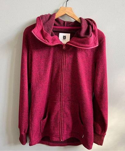 Burton  Fleece Hooded Jacket Maroon Red Oversized Hood Full Zip Coat Size Large