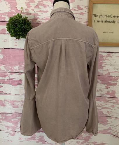 Sneak Peak SNEAK PEEK Women’s Brown Long Dramatic Bell Sleeves Button Down Shirt size Medium