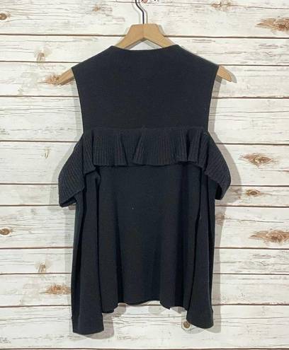 Intermix  Kendall Ruffle Cold Shoulder Sweater -Black - Large