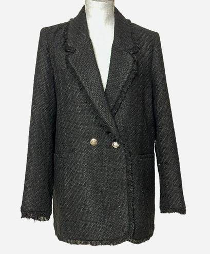 Mango MNG  Black Tweed Blazer Suit Jacket Size XL; measurements in pictures