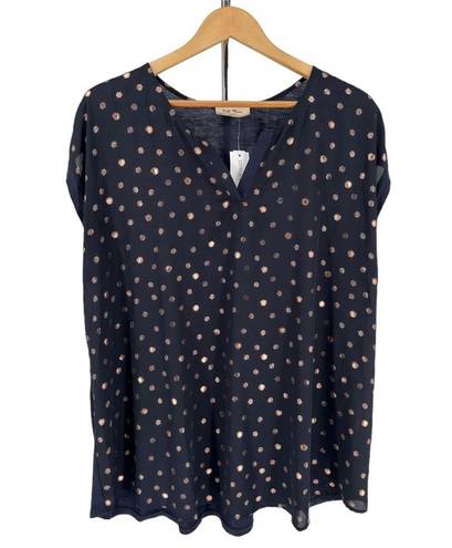 The Moon Full Maternity Reece Mixed Material Top Navy Copper Dot 2X NWT StitchFix