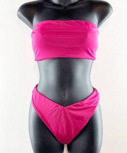 Naked Wardrobe  Bandeau Strapless Cheeky High Cut Bikini Pink Medium