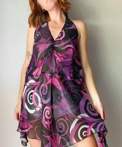 Fashion Bug Vintage Y2K  Purple Swirly Halter Flowy Halter Tunic