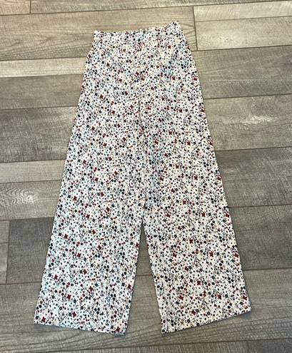 Nordstrom Japna Size Small White Floral High-Waisted Wide Leg Pants