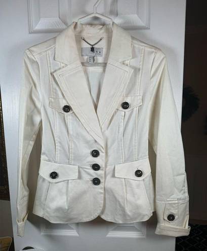 Mango MNG by  Womens Cotton Suit Jacket White Size 6 3 Blazer Cinched Waste