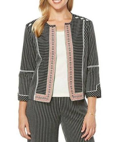 Rafaella New!  Women's Textured Embroidered Black Striped Jacket Blazer Medium