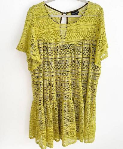 City Chic  Chartreuse Lace Overlay Mini Dress Size XXL / 24