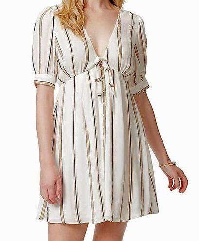 Jessica Simpson Women’s Striped V-Neck Puff Sleeve Mini Dress