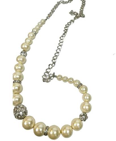 Petal Silver and faux /rhinestone accented long necklace