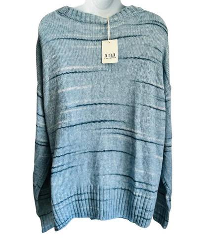 a.n.a  Blue Navy White Striped Sweater Crew Neck Size L NEW Tags A New Approach