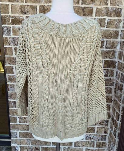 Alya  Francesca Sweater Light Tan Crochet Pullover Womens Fits S M New