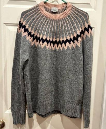 Jason Wu Grey  Gray and Pink Handknit Yoke Merino Blend Sweater size Large