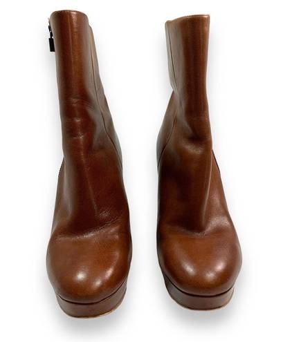 Michael Kors  Brown Leather Frenchie Platform Bootie Heeled Ankle Boots