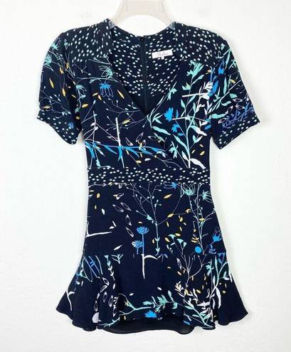 Parker  Talisa Black Combo Floral Surplice Fit & Flare Mini Dress Size 0