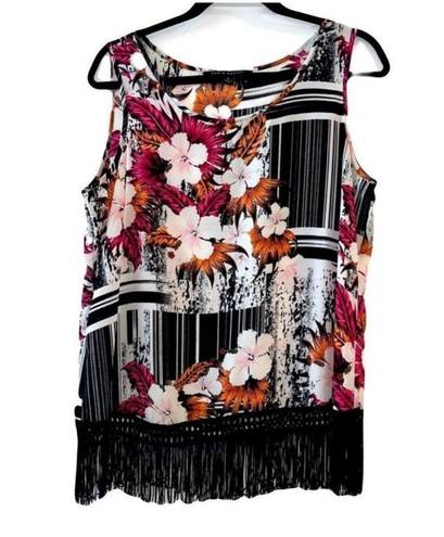 Zac and Rachel  Abstract Floral Fringe Tank Top Sz M Women’s Hawaiian