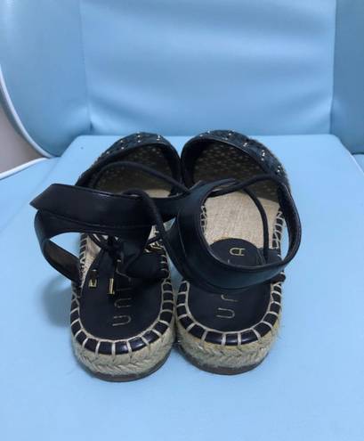 Unisa Strappy Black Leather Espadrilles