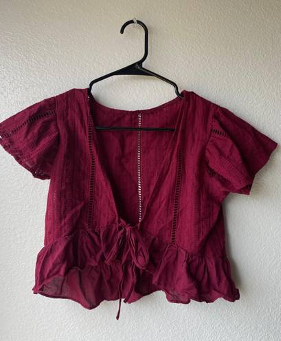 Free People Burgundy Tie Crop Top