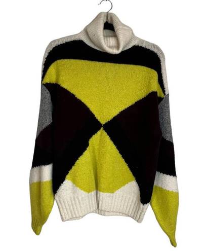 ALC Frank A.L.C. Angelou Sweater Yellow Black White Colorblock Turtleneck Long Sleeve Top