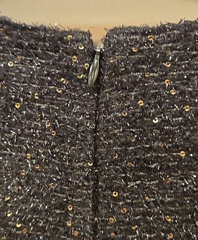 St. John 💕💕 Sequin Tweed Knit Sleeveless Shift Dress Black Gold Metallic 10 NWOT