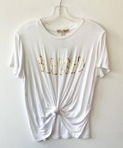 Pretty Rebel  | Metallic Gold "Blessed" Short Sleeve T-Shirt Soft White Sz L