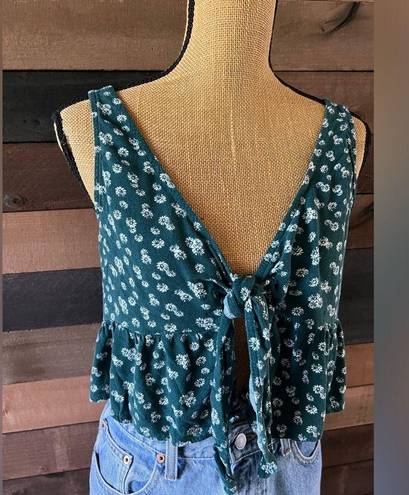 LA Hearts PacSun  Green & White Floral Cropped Tank Top