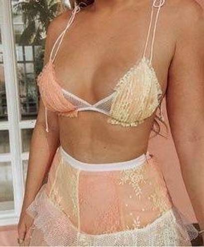 For Love & Lemons Sorbet Triangle Lace Bra Top Yellow Pink Strappy Small