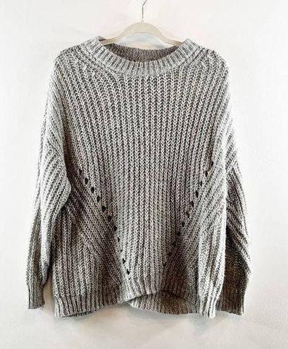 American Eagle Crewneck Pullover Chunky Ribbed Sweater Gray Medium