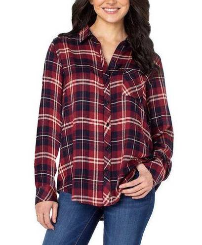 Well Worn NWT Red & Navy Blue Plaid Print Button Down Shirt