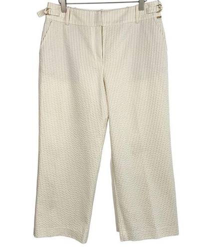 St. John  Sport Beige White Striped Seersucker Wide Leg Cropped Pants 12