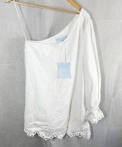 Hill House  Mila One Shoulder Mini Dress White Linen Size Medium