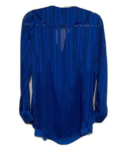 Isaac Mizrahi  Womens Size Small Blue Stripe Ruffle Long Sleeve Blouse Top