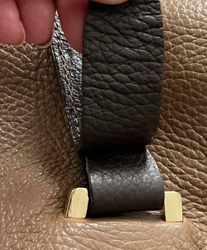 Vera Pelle Leather Tan & Brown Colorblock Shoulder Bag Handbag, size 14x14x4 Made in Italy