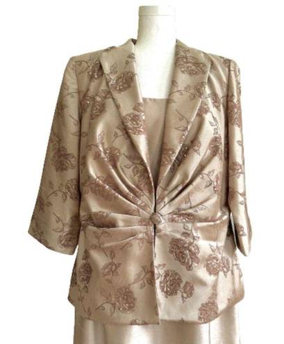 Jessica Howard  Evenings Jacket Dress Woman Tan Sequins 2 Piece Midi Size 14W