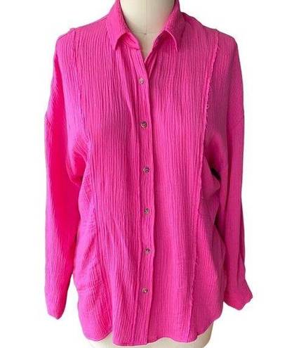 SO Bright Pink Berry Cotton Gauze Blouse Boho Swimsuit Coverup ~ Women's MEDIUM