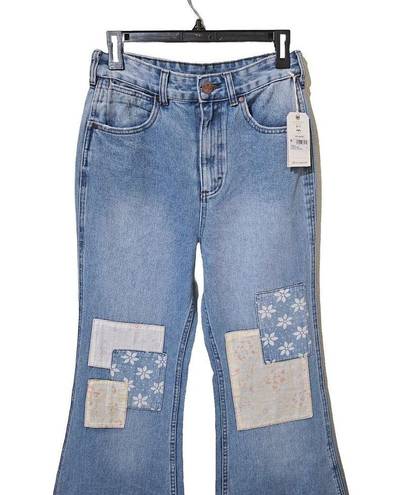 Wrangler Billabong x  Patchwork Flared High Waist Jeans Size 28 Light Wash