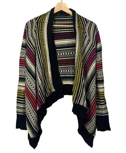 FATE. Boutique Black Red & Yellow Stripe Knit Cropped Waterfall Cardigan M