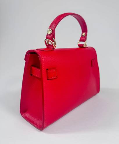 Vera Pelle Small Red Handle Bag with a Strap | Made in Italy |