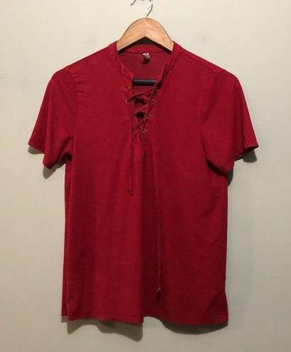 Z Supply  Short Sleeve Criss-Cross Tie Neck Blouse Maroon Size Medium