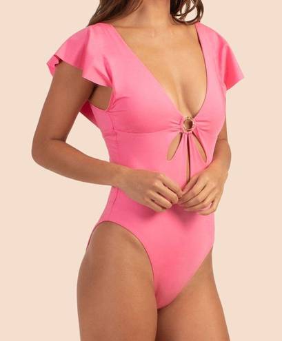 Trina Turk NWT  Monaco Solids Flutter One Piece Swimsuit Geranium Pink Size 6 NEW