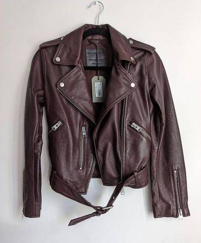 All Saints Balfern Leather Biker Jacket In Deep Berry Size 2 NEW