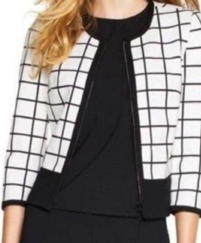 White House | Black Market  Black and White Graph Check Zip Front Jacket NWOT Sz. 4