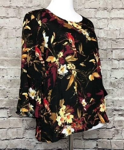 J.Jill  Black‎ Foliage Bell Sleeve Woven Blouse XSP