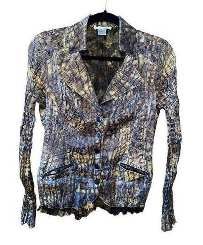 Alberto Makali  Art-to-Wear Glitz Crinkle Stretch Blazer Jacket Funky Lux Size M