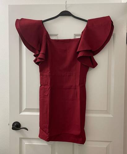 TCEC | NWOT | Square Neck Ruffle Sleeve Dress | S | Burgundy | CD02485