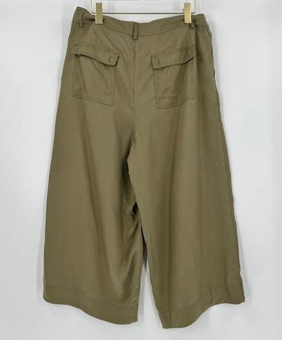 DKNY NEW  Button Front Wide Leg Crop Pant Capri Green Size 10