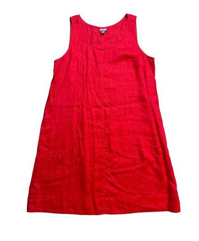 J.Jill  100% Linen Poppy Red Sleeveless Scoop Neck Shift Dress Boho Size Large