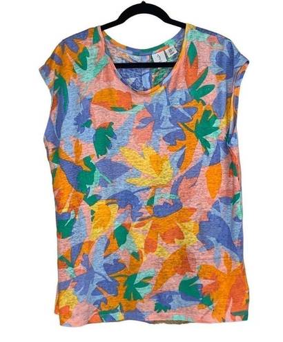 Joie  100% Linen Tropical Print Knit Button Back Top Size XL