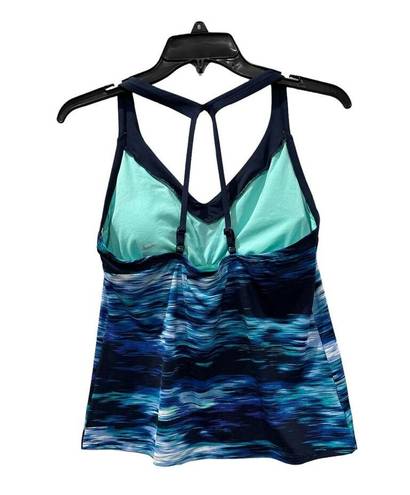 Nike  Women's Blue Blur Abstract V-neck Tankini Top Sz M