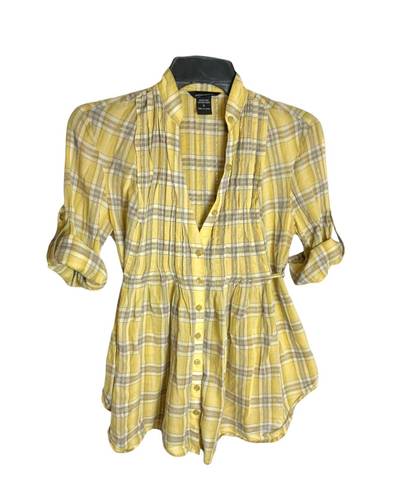 Moda International Gold, Gray, White Plaid w Gold Metallic Threading Shirt Wm S