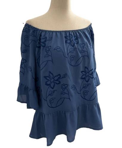 Candie's  Women’s Size  XL Off The Shoulders Embroidered  Blue Blouse